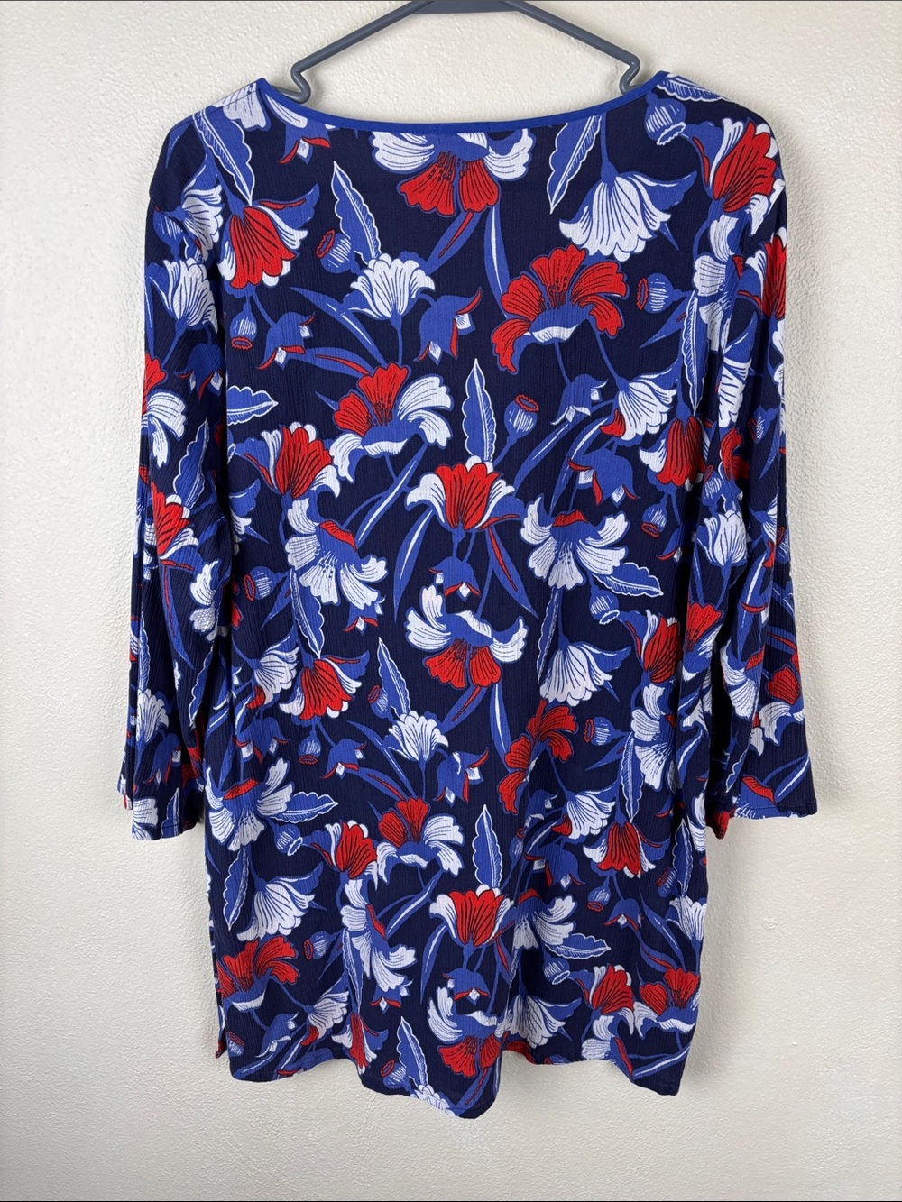 J.Crew V-Neck Tunic Top XL Blue Red White 3/4 Sleeve Cotton Swim Patriotic - Picture 4 of 6